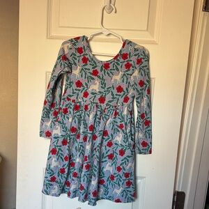 Hanna Andersson Blue Unicorn Dress with Red Floral Pattern